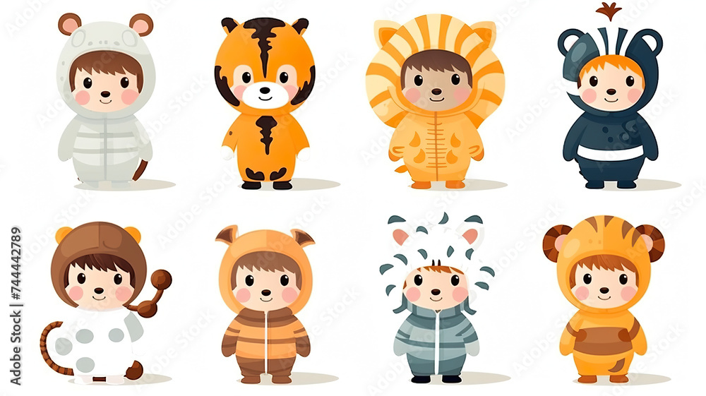 Kids dressed in animal costumes isolated on a pure white background