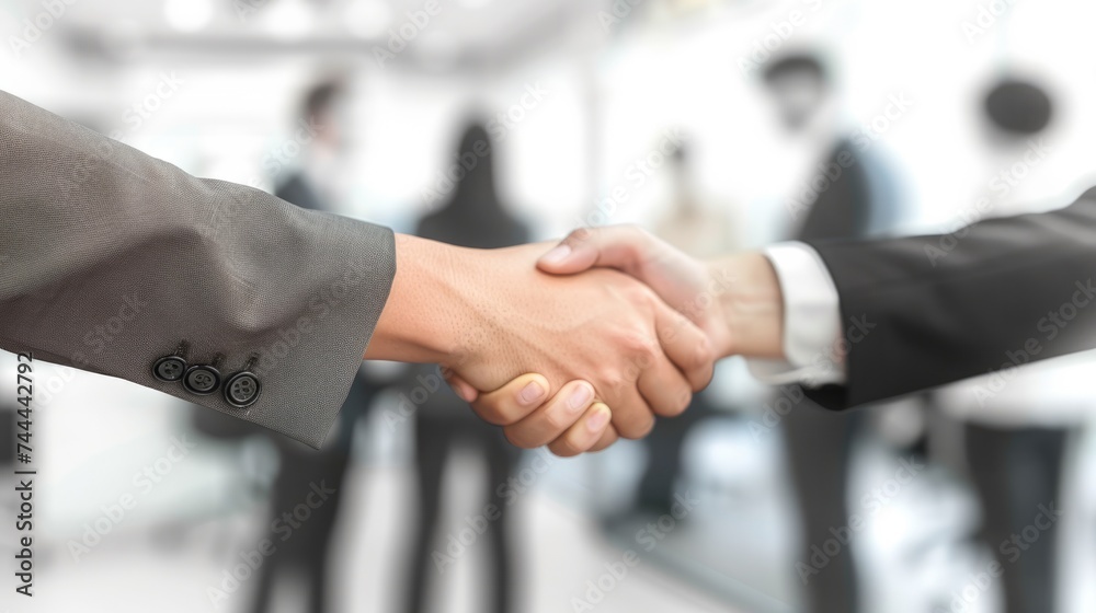 Business people shaking hands in office after finishing successful meeting.