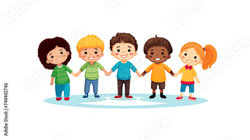 Children holding hands in a circle isolated on a pure white background