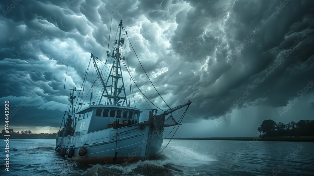 Enduring Spirit: Fishing Boat in Stormy Waters