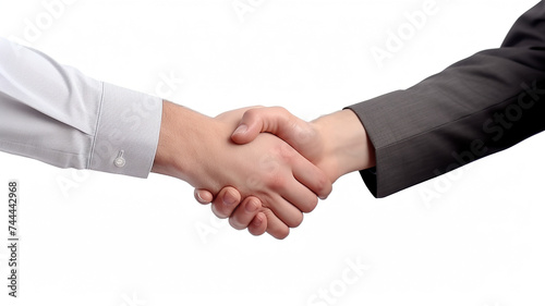 Handshake between two businessmen isolated on pure white background