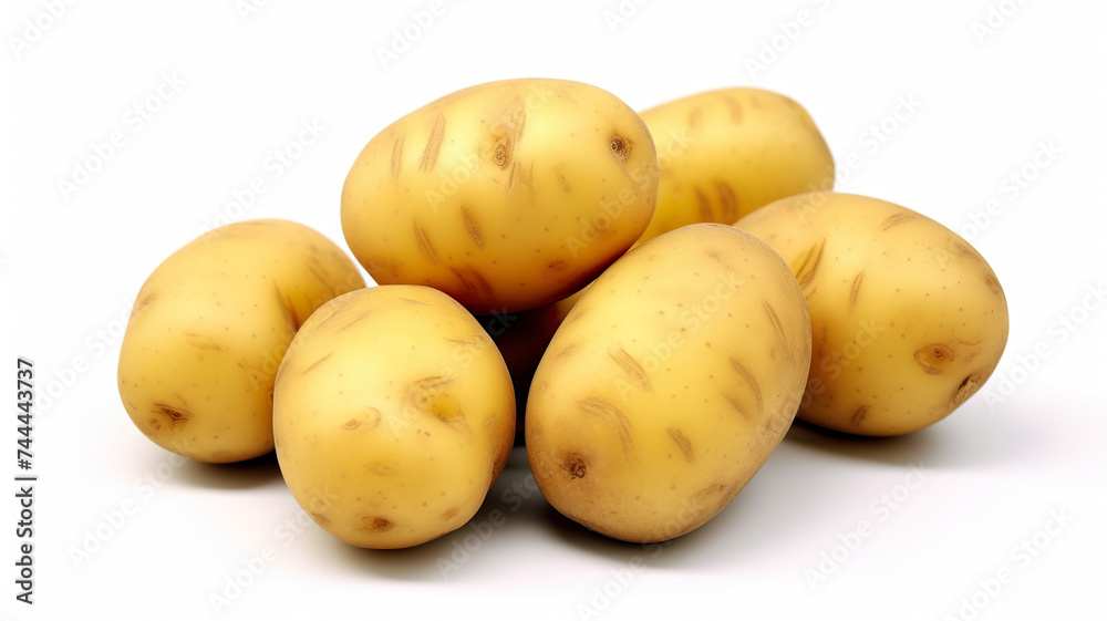 potatoes with their near nutrients isolated on a stark white background potatoes with their near nutrients isolated on a stark white background