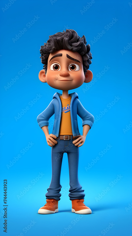 Profound view 3d character cartoon of young kid Profound view 3d character cartoon of young kid