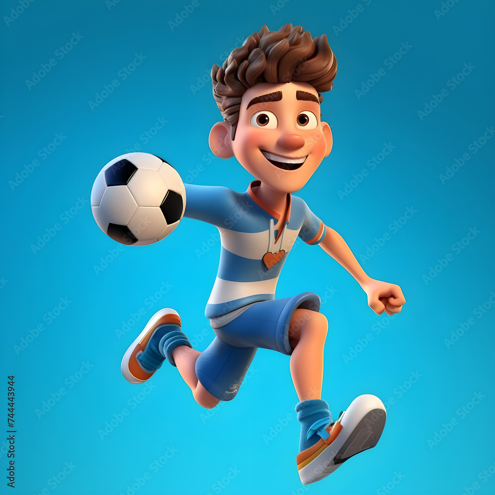 stunning view 3d cartoon of young boy with football stunning view 3d cartoon of young boy with football