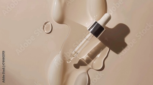 Serum Dropper with Clear Skincare Liquid on Neutral Backdrop