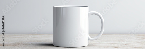 empty white mug on white wooden table
