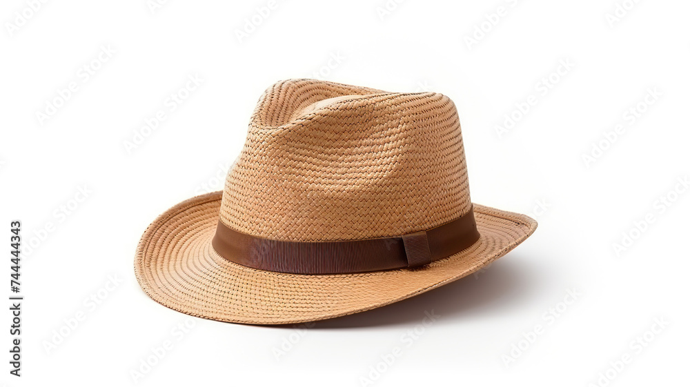Man wearing a straw hat isolated on a stark white background