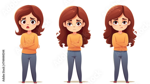 vector artwork of a sulky girl standing and raising her arms isolated on a white the background photo