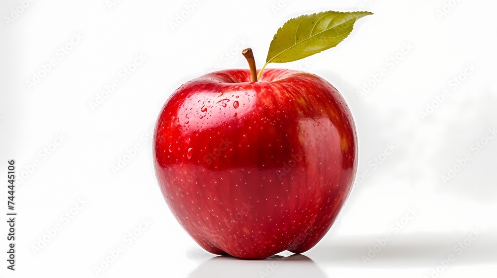 A vibrant red apple on a white background, ready to be picked. A vibrant red apple on a white background, ready to be picked.