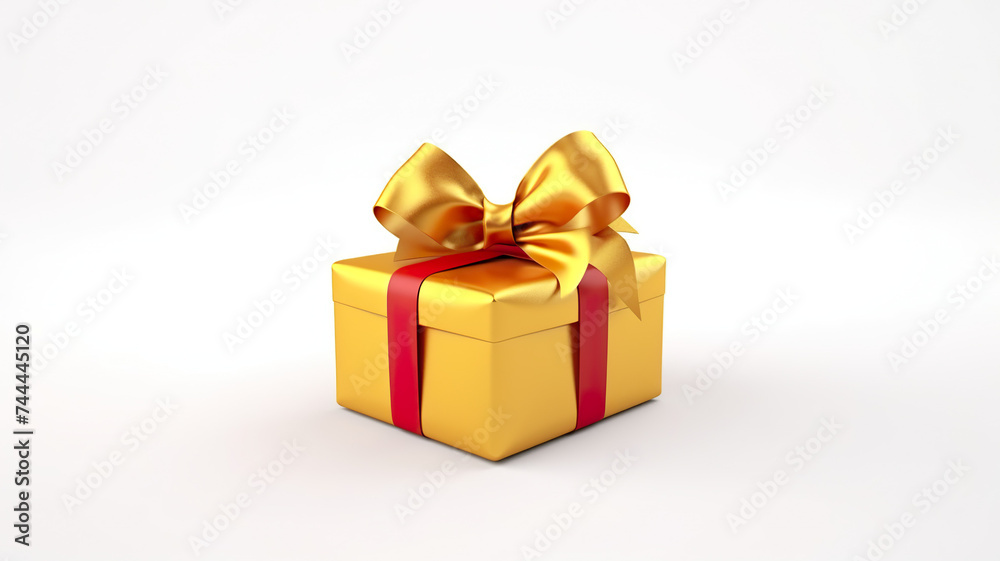 Isolated on a pure white background, a yellow gift with a red tie Isolated on a pure white background, a yellow gift with a red tie