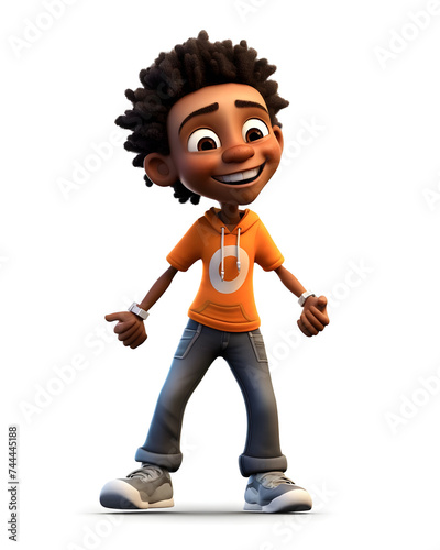 3d cartoon character of black boy with curly hair 