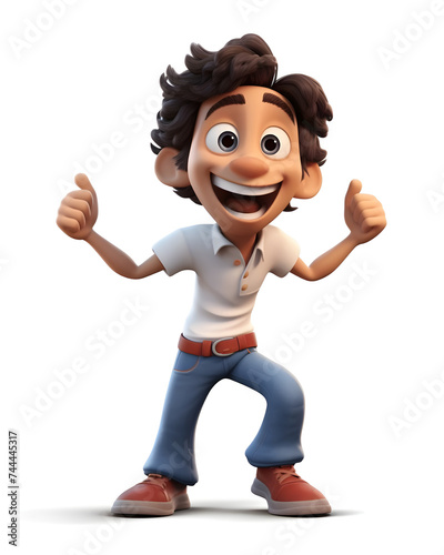 view of 3d cartoon boy with white background