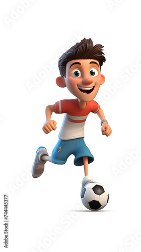 3d cartoon portrait boy playing football  photo