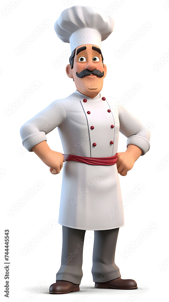 view of 3d cartoon character of men chef in front of white background view of 3d cartoon character of men chef in front of white background