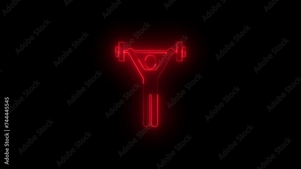 Neon glowing red exercise icon animation in black background Neon glowing red exercise icon animation in black background