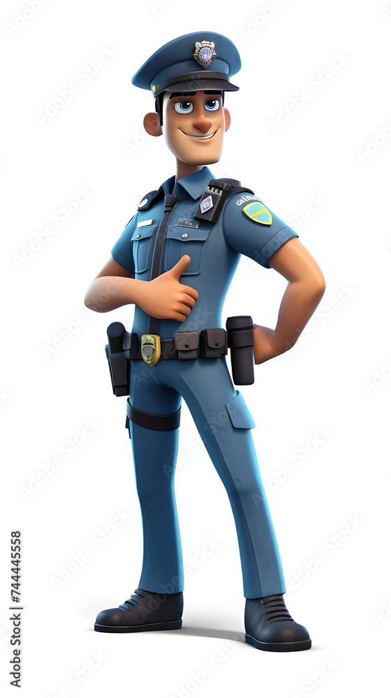 Magnificent 3d cartoon character of professional police security in uniform Magnificent 3d cartoon character of professional police security in uniform