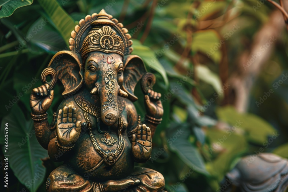 Ganesh Hinduism deity sculpture in bronze symbolizing obstacle removal and spiritual iconography