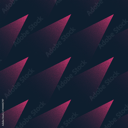 Modern Minimalistic Geometric Seamless Pattern Trend Vector Noir Purple Abstract Background. Harmony in Shadows Pink Triangles Mysterious Dark Motif. Graphic Halftone Art Illustration for Textile