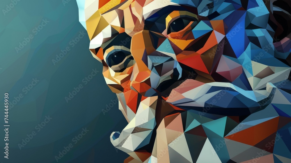 Cubistic portrait in geometric abstract style with colorful art elements and digital modern design