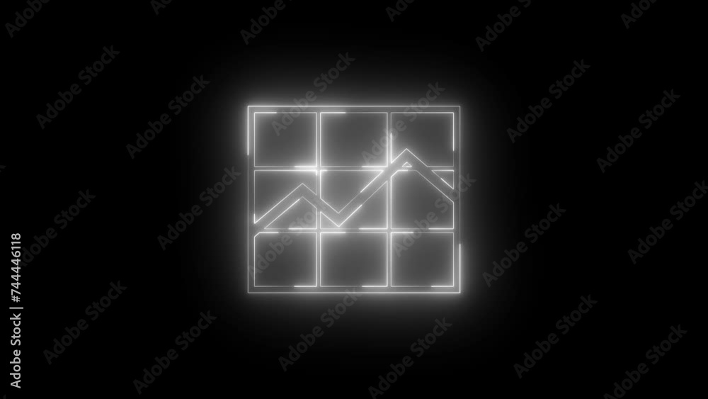 Neon glowing white line chart icon animation in black background Neon glowing white line chart icon animation in black background