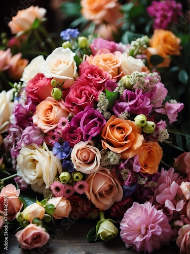 Colorful bouquet of flowers detailed texture background for wedding  debut or any occassion like graduation or prom from Generative AI