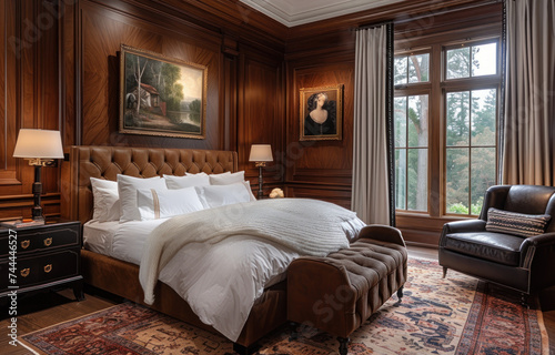 master bedroom moody and dreamy bedroom Showcasing Art on Wood Paneling