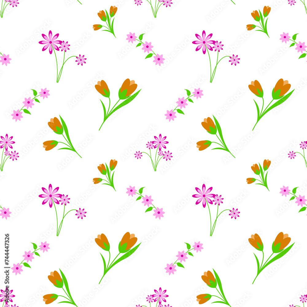 Beautiful seamless flower pattern on a black background. Flower pattern for printing (PNG).