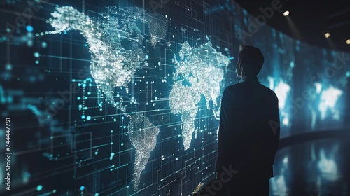 A businessman engaging with global network and data exchanges worldwide