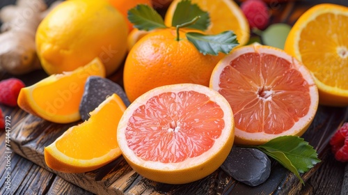 Vitamin C displayed on a wooden table