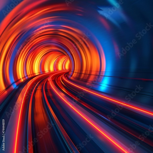 Streaks of fiery red and cool blue light racing down a tunnel of speed