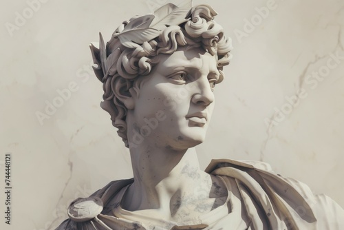 Apollo sculpture in marble presents realism and art in a classical mythology bust