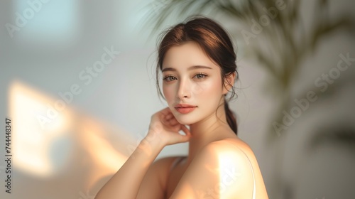 Portrait of a Woman with Innocent Beauty and Natural Makeu