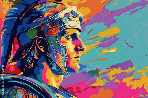 Alexander the Great Macedonian Conqueror depicted in vibrant pop art portrait showcasing history and warrior leadership