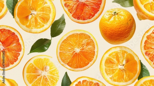 Abstract Seamless Pattern of Sliced Oranges and Lemons
