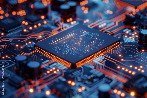 Circuit board dark blue background