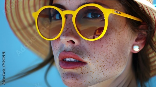 Yellow sunglasses and a striped retro hat