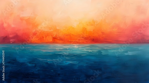 Abstract Ocean Sunset Canvas Painting Ai generated