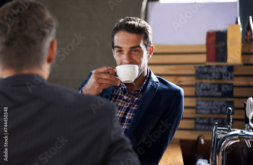 Photography People, drink and coffee in pub for business meeting, appointment or consultation in Dublin