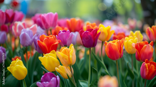 A picturesque scene of colorful tulips in bloom  their vibrant petals creating a stunning display of natural beauty.