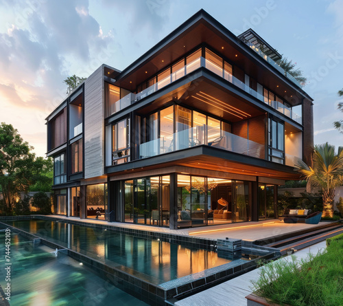 modern design of house with pool