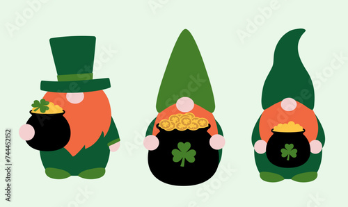 Cute St. Patrick's Day Gnome Vector.Lucky Irish Gnomes.