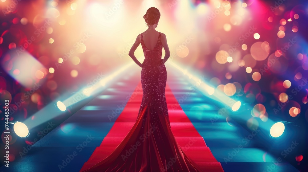 Woman in a stunning evening dress at a festive awards ceremony. Ai Generated. Woman in a stunning evening dress at a festive awards ceremony. Ai Generated.
