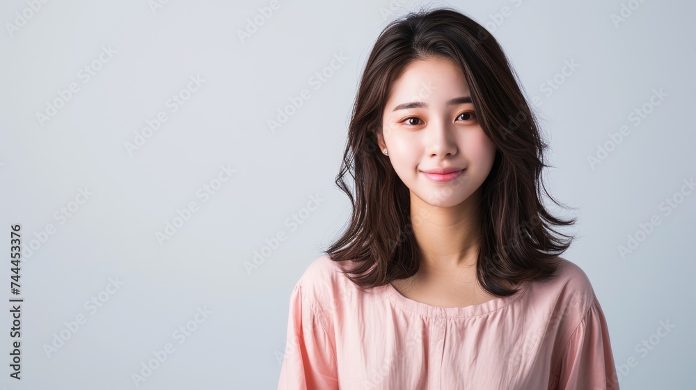 Graceful half-body portrait of a beautiful Asian woman against plain background. Ai Generated Graceful half-body portrait of a beautiful Asian woman against plain background. Ai Generated