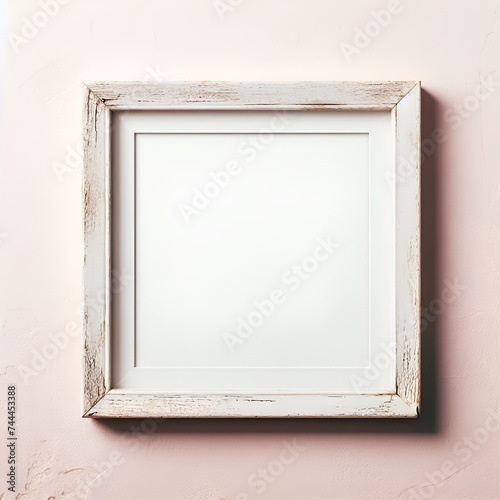 White Wooden Frame Mockup with Blank Empty Space on Bright Pastel Color Wall, Vintage Wooden Frame Mockup with Empty Space
