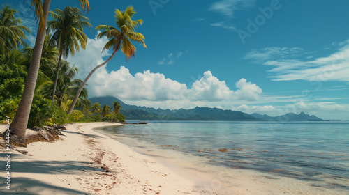 A beach with palm trees and water. Beach wallpaper