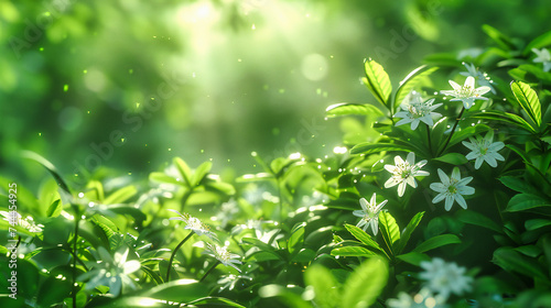 Spring Freshness in Green Nature, Bright Summer Background with Sunlit Leaves, Garden Beauty and Seasonal Growth, Soft Bokeh and Sunny Flora