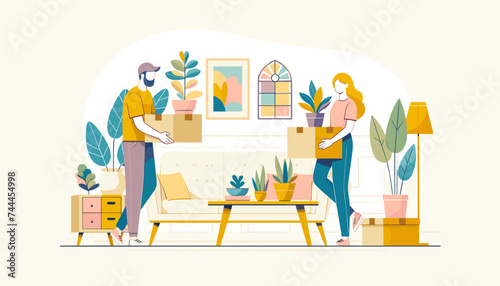 Concept of moving and new life image. Vector illustration.