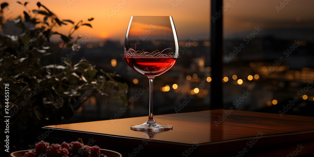Red Wine in a Glass on the Table with Beautiful View