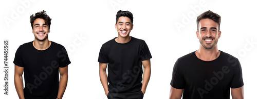 young handsome men wear black tshirt mockup png photo