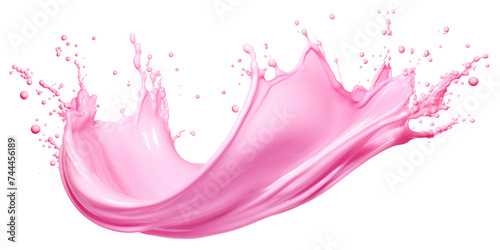 Splash of pink milky liquid similar to smoothie, yogurt or cream, cut out